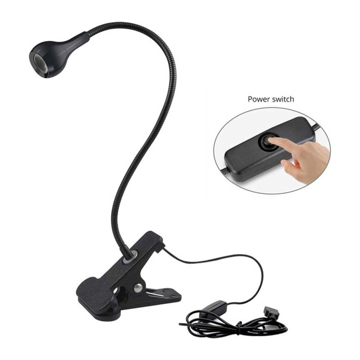 Guillermo LED-Schreibtischlampe zum Anklipsen in Schwarz mit flexiblem Schwanenhals und augenschonender USB-Klemme - Bild 1