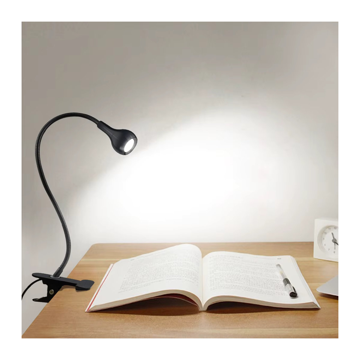 Guillermo LED-Schreibtischlampe zum Anklipsen in Schwarz mit flexiblem Schwanenhals und augenschonender USB-Klemme - Bild 2