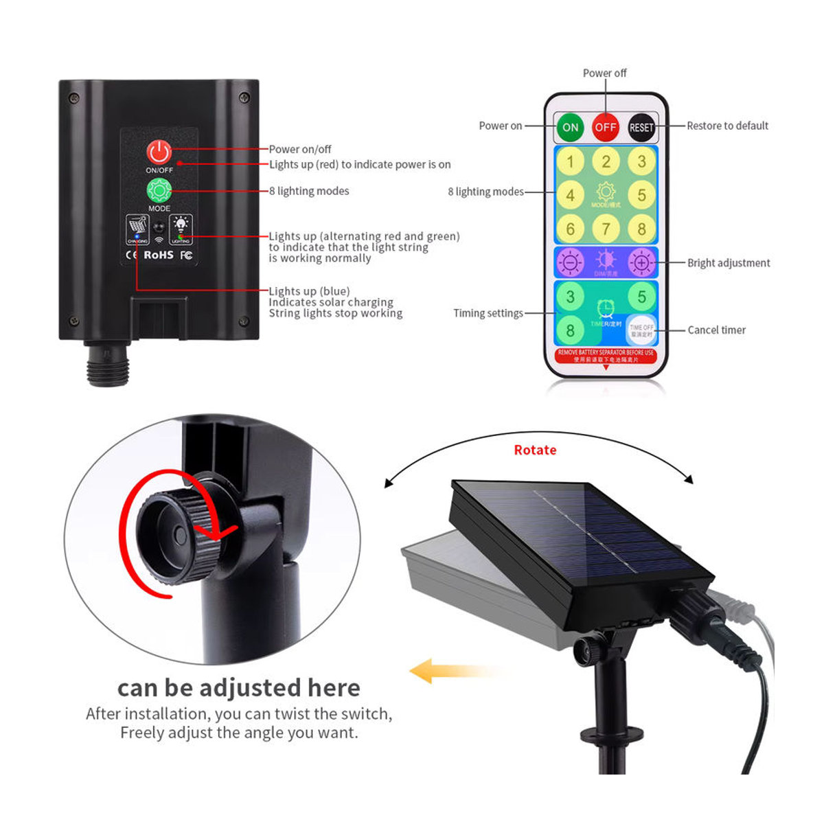 Guillermo Solar LED Lichterkette Bunt Wasserdichte Garten Girlande mit 1200mAh Akku für Outdoor Dekoration - Bild 4