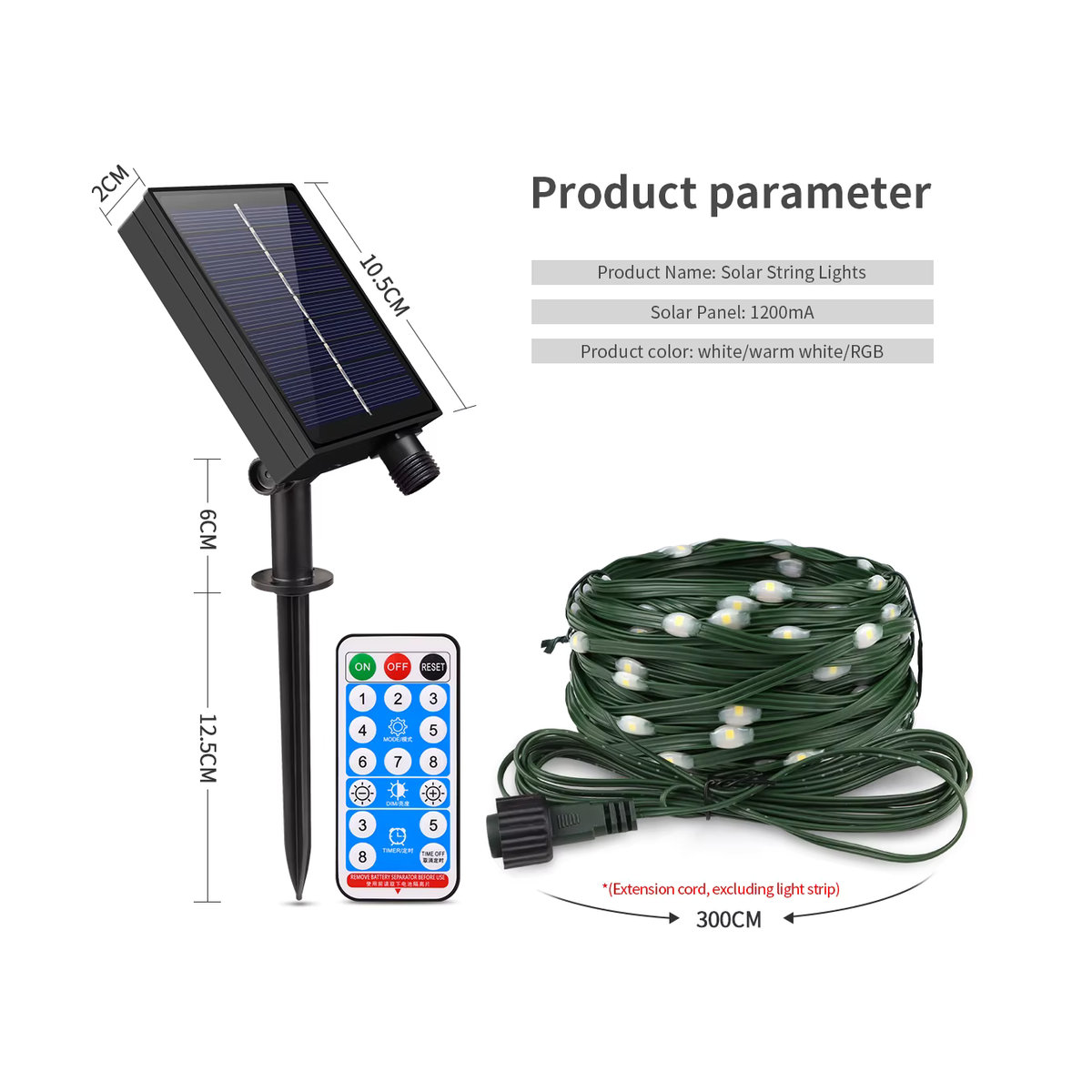 Guillermo Solar LED Lichterkette Wasserdichte Outdoor Solar Girlande in Weiß - Bild 3