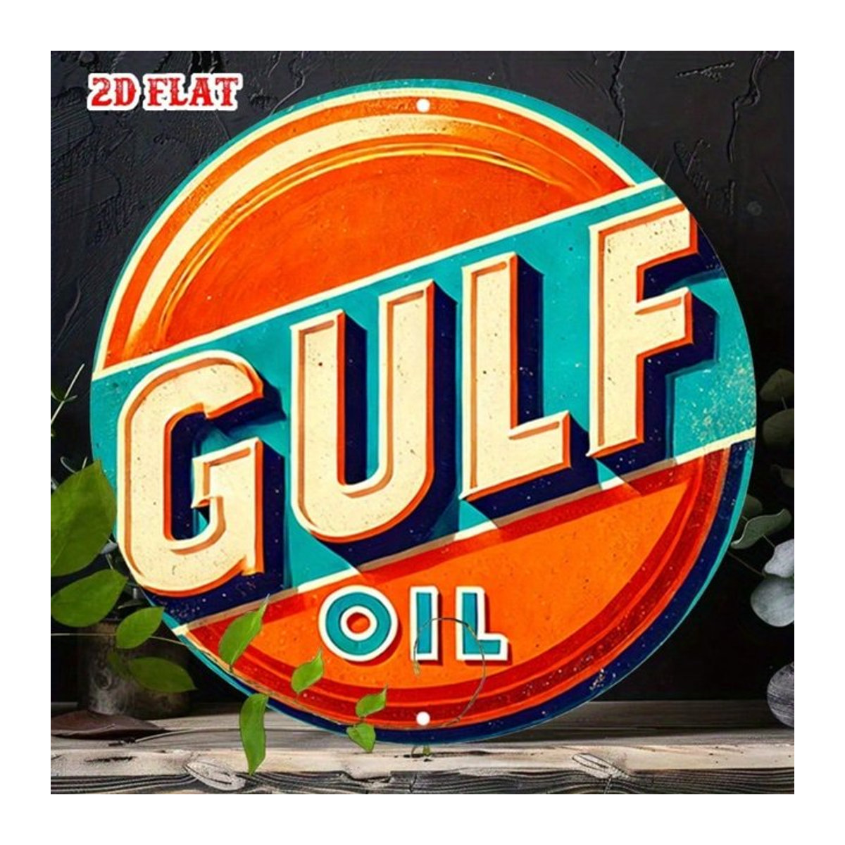 Gulf Rundes Vintage Metallblechschild aus Aluminium als mehrfarbige Wanddekoration für Zuhause, Garage oder Café - Bild 1