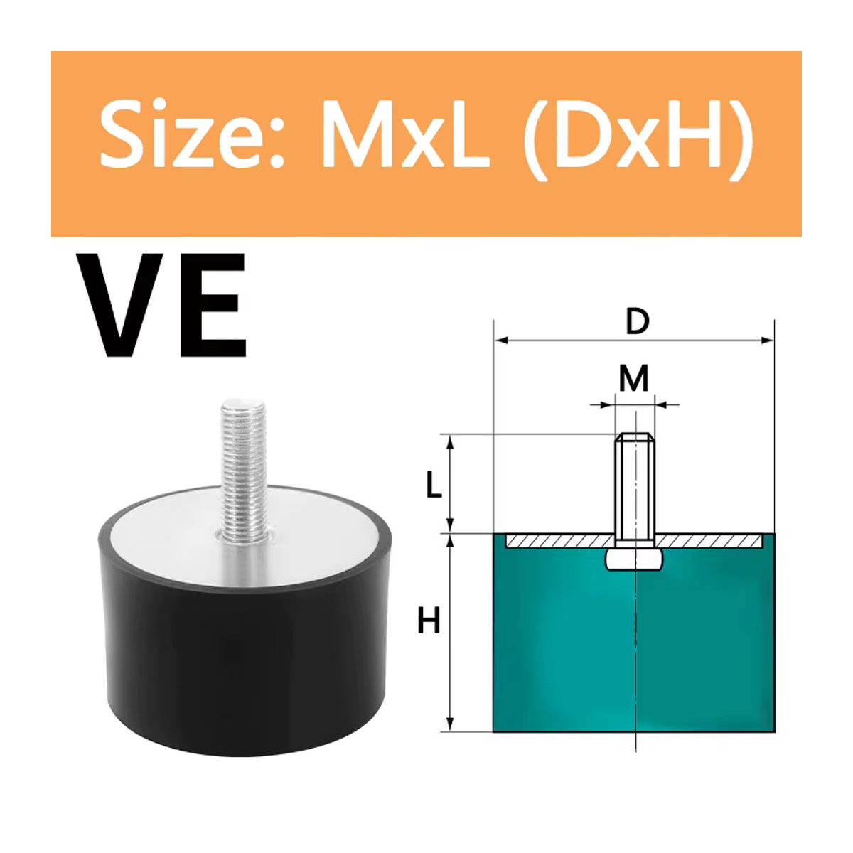 Gummi Stoßdämpfer VE-Typ Anti-Vibrations-Dämpfer mit Außengewinde in Schwarz für M3 M4 M5 M6 M8 M10 M12 M16 - Bild 6
