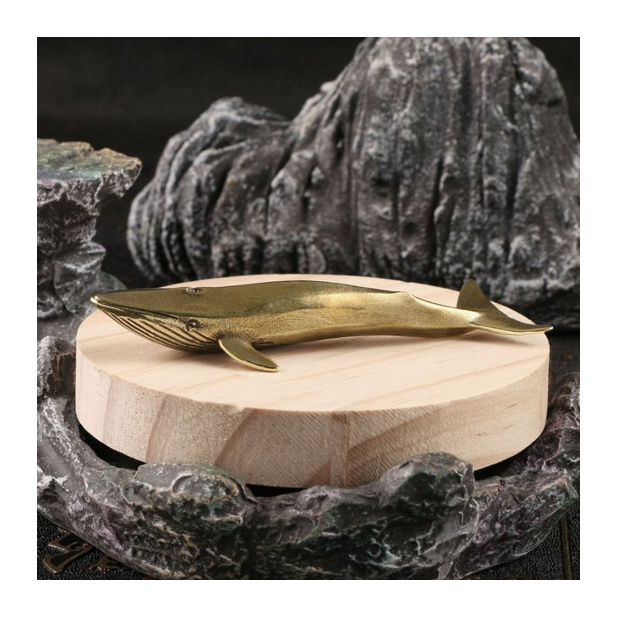GUOFEI Blauwal Tier Statue aus massivem Messing in Blau und Gold im Retro-Design als Desktop-Dekoration - Bild 1