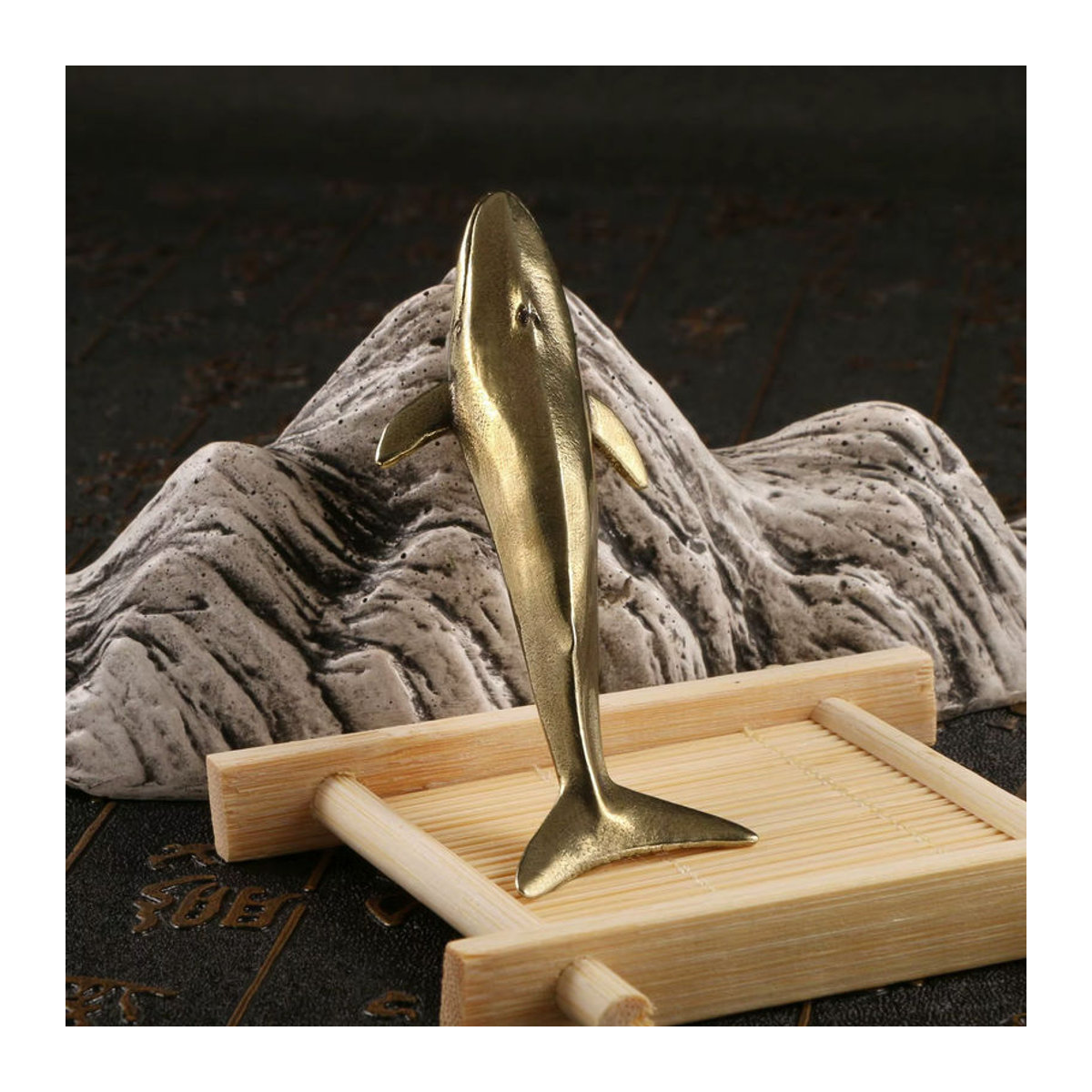 GUOFEI Blauwal Tier Statue aus massivem Messing in Blau und Gold im Retro-Design als Desktop-Dekoration - Bild 3