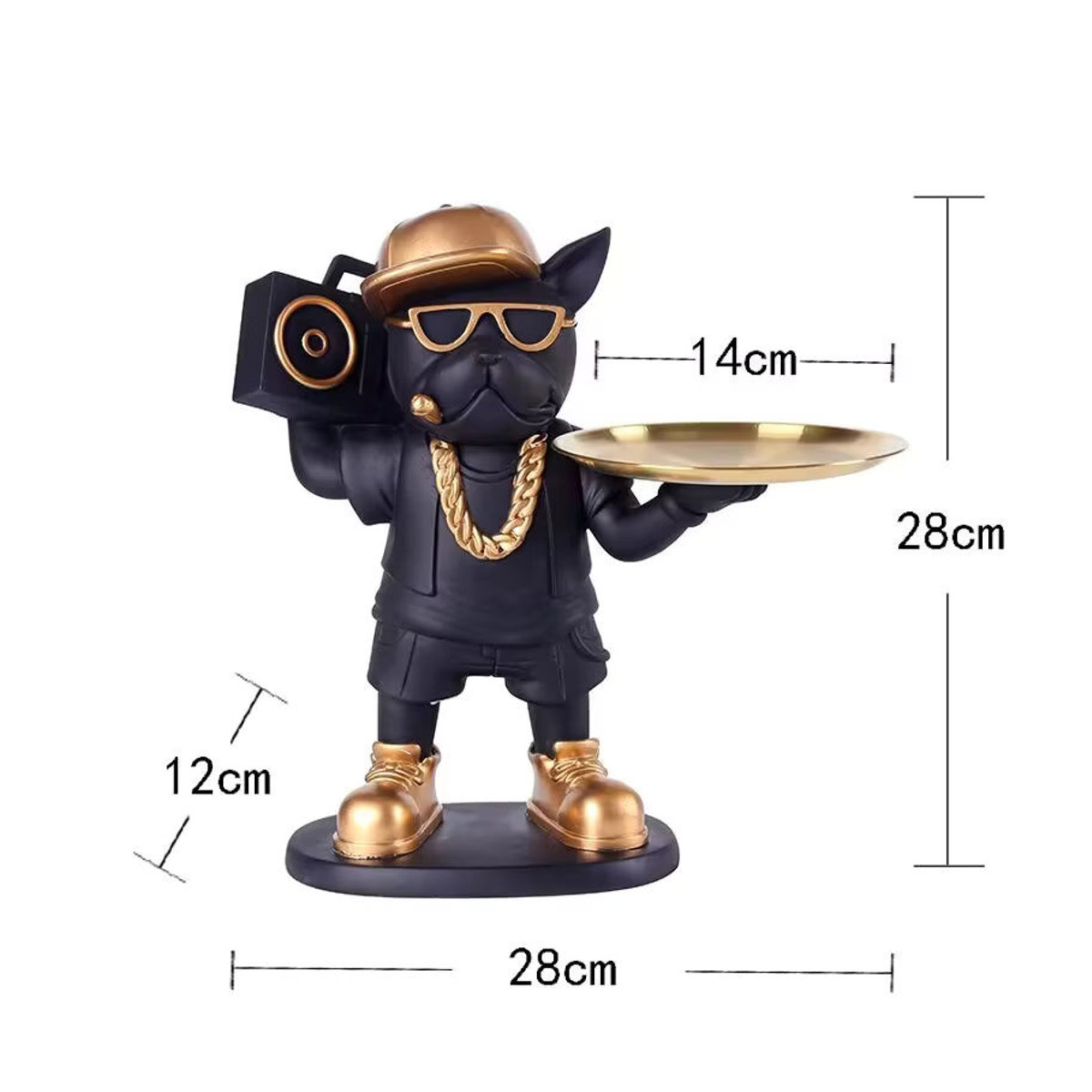 GUOFEI Bulldogge Hund Ornament aus Kunstharz in Schwarz als dekorative Ablage für Wohnzimmer und Eingangsbereich - Bild 3