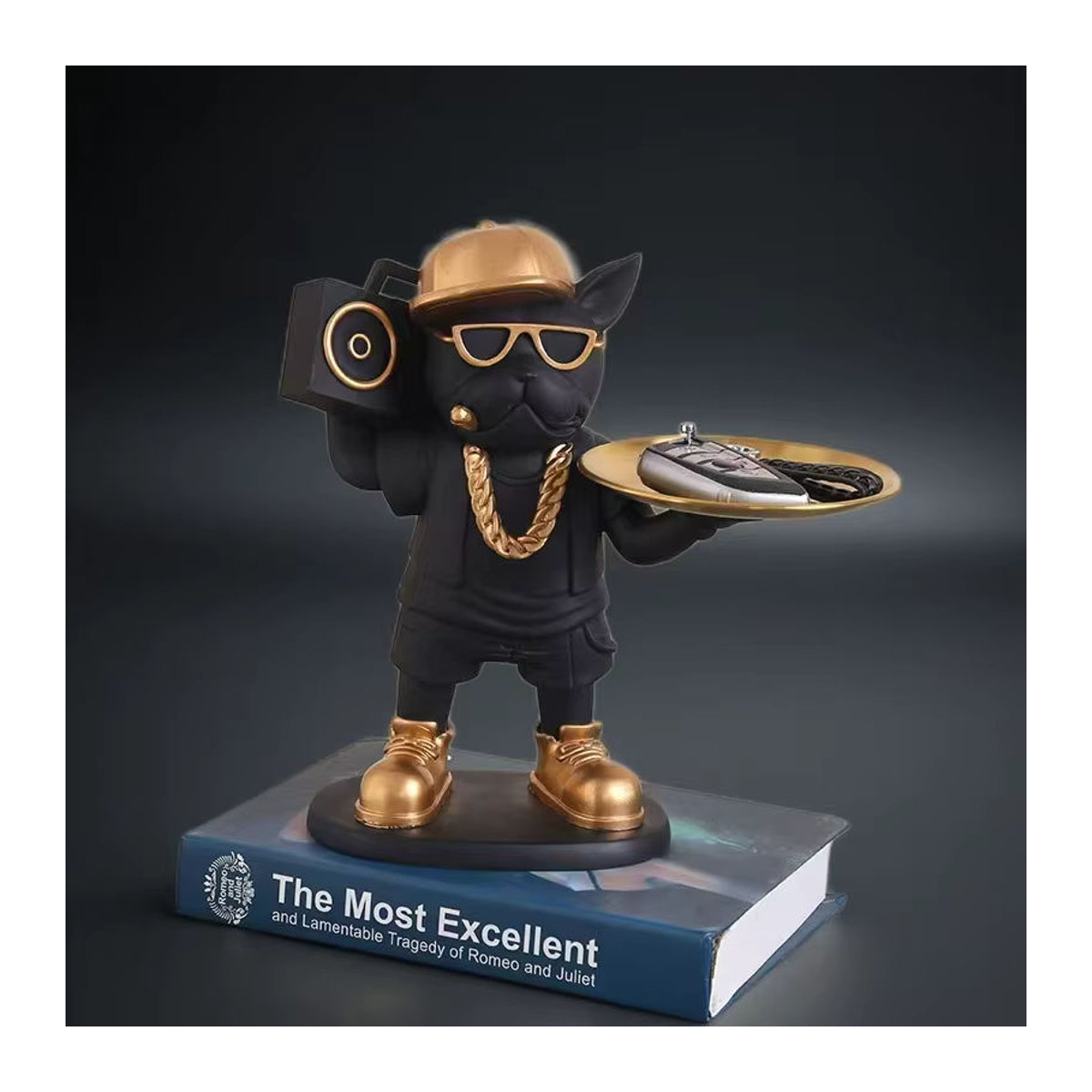 GUOFEI Bulldogge Hund Ornament aus Kunstharz in Schwarz als dekorative Ablage für Wohnzimmer und Eingangsbereich - Bild 4