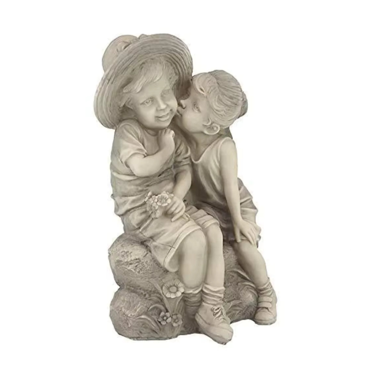 GUOFEI Deko-Skulptur aus Kunstharz – Klassische Statue küssende Kinder für Veranda und Innenhof in Grau und Beige - Bild 2