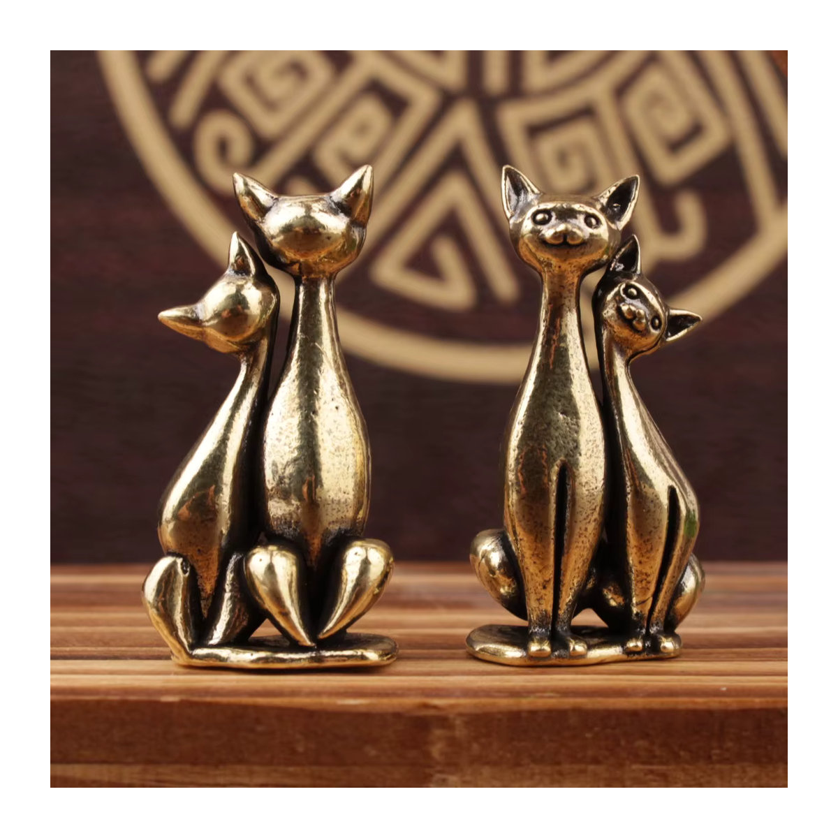 GUOFEI Messing Doppel Katze Skulptur Ornament in Gold für Wohnzimmer und Büro - Bild 2