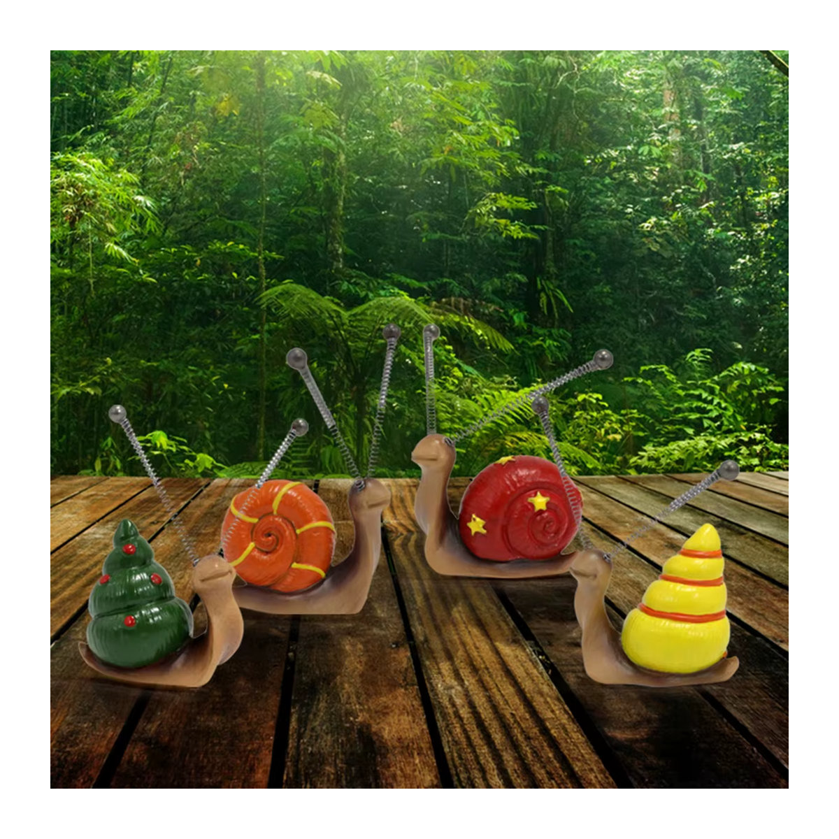 GUOFEI Mini-Schneckenskulpturen aus Kunstharz im 4er-Set, mehrfarbige Bonsai-Dekoration und Gartenornamente für Außen und Hof - Bild 4