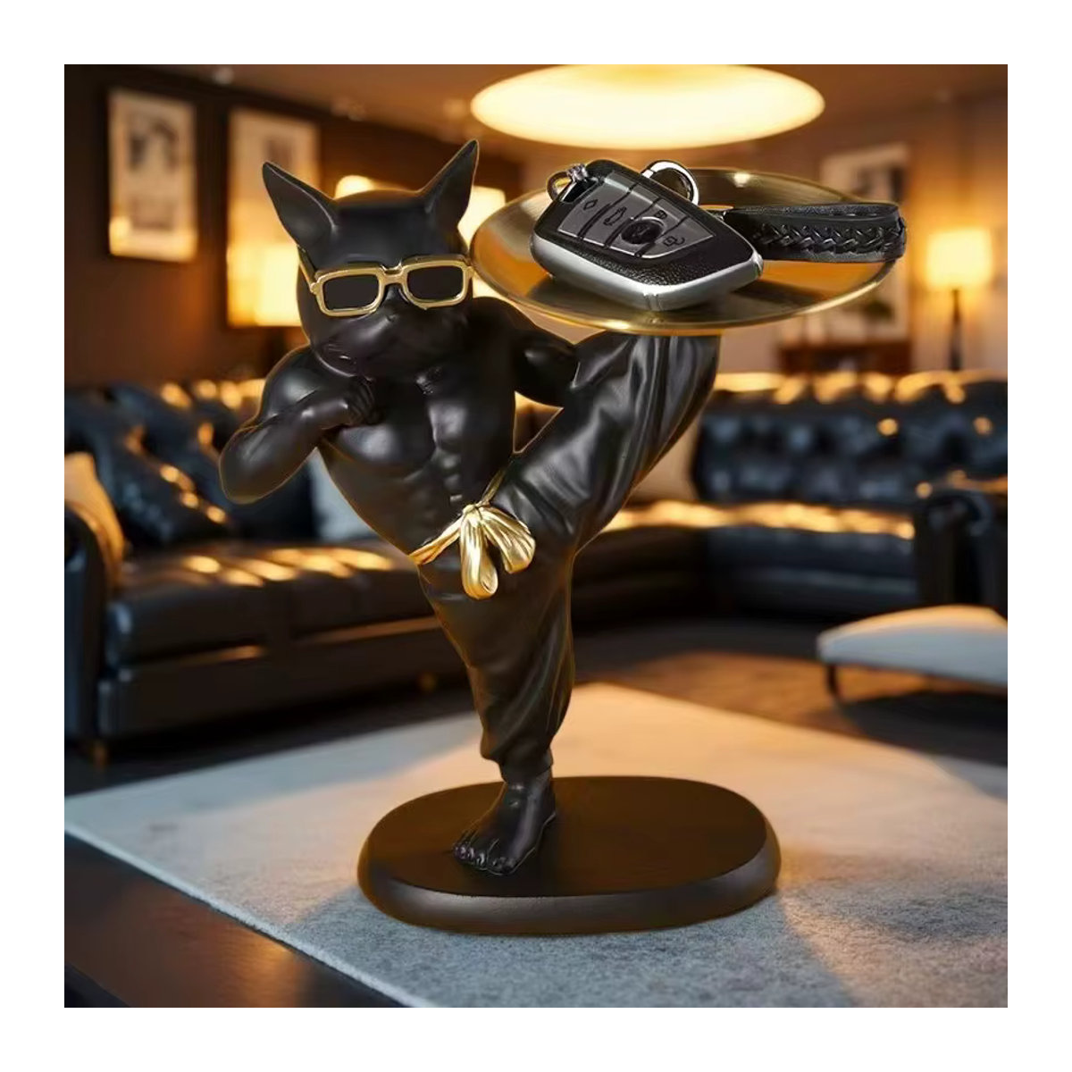 GUOFEI Tierornament Französische Bulldogge im Kung-Fu-Stil aus Kunstharz in Schwarz - Bild 2