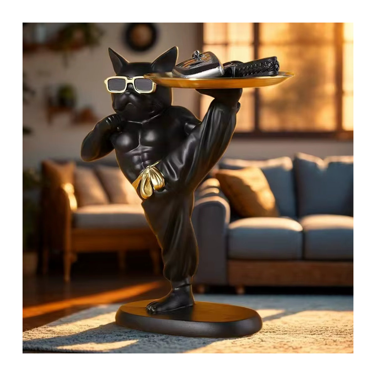 GUOFEI Tierornament Französische Bulldogge im Kung-Fu-Stil aus Kunstharz in Schwarz - Bild 4