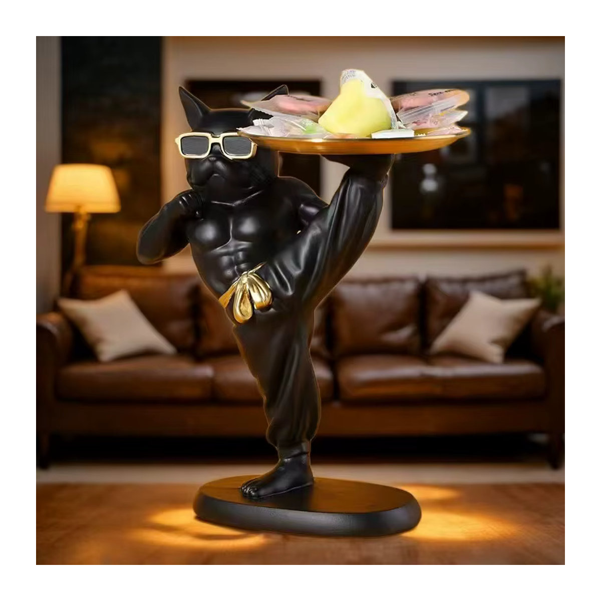 GUOFEI Tierornament Französische Bulldogge im Kung-Fu-Stil aus Kunstharz in Schwarz - Bild 6