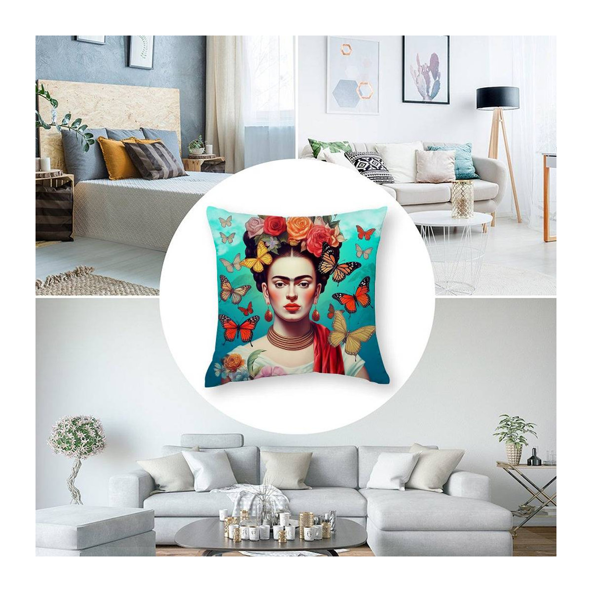 GUOYU HOMEDECOR Kissenbezug F-Frida K-Kahlo Kunst Kurzer Plüsch Beidseitiger Druck Quadratisch Mehrfarbig - Bild 1