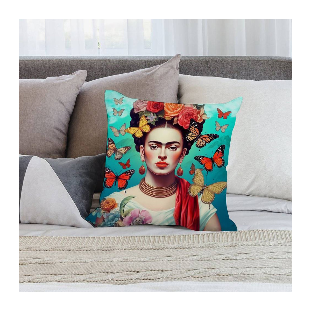 GUOYU HOMEDECOR Kissenbezug F-Frida K-Kahlo Kunst Kurzer Plüsch Beidseitiger Druck Quadratisch Mehrfarbig - Bild 2