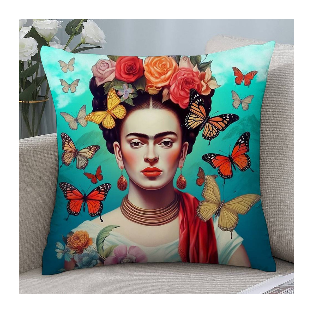 GUOYU HOMEDECOR Kissenbezug F-Frida K-Kahlo Kunst Kurzer Plüsch Beidseitiger Druck Quadratisch Mehrfarbig - Bild 4