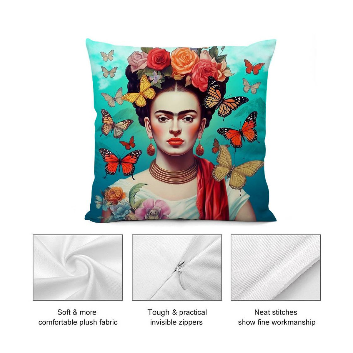 GUOYU HOMEDECOR Kissenbezug F-Frida K-Kahlo Kunst Kurzer Plüsch Beidseitiger Druck Quadratisch Mehrfarbig - Bild 5