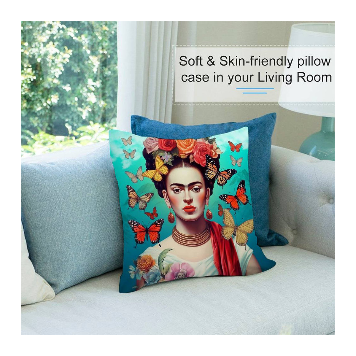 GUOYU HOMEDECOR Kunst Kissenbezug Frida Kahlo aus kurzem Plüsch, beidseitiger Druck, mehrfarbig, B/T/H: 30,48 x 30,48 cm - Bild 4