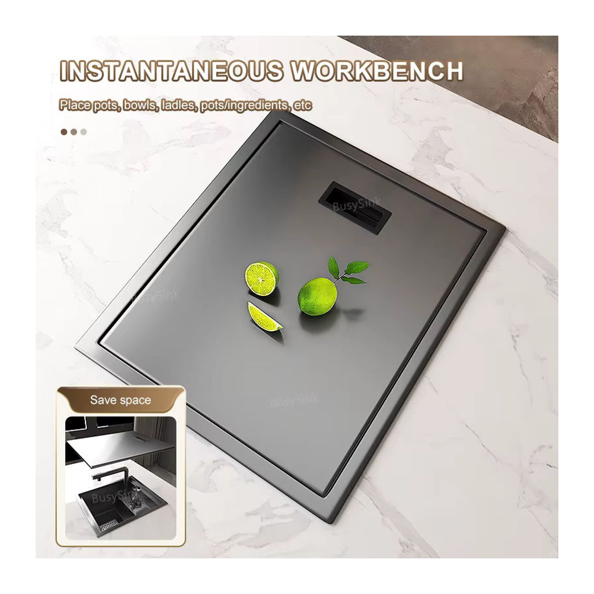 Gup Küchenspüle aus Edelstahl in Schwarz mit Deckel und minimalistischem Design für Waschmaschine oder Garten - Bild 1