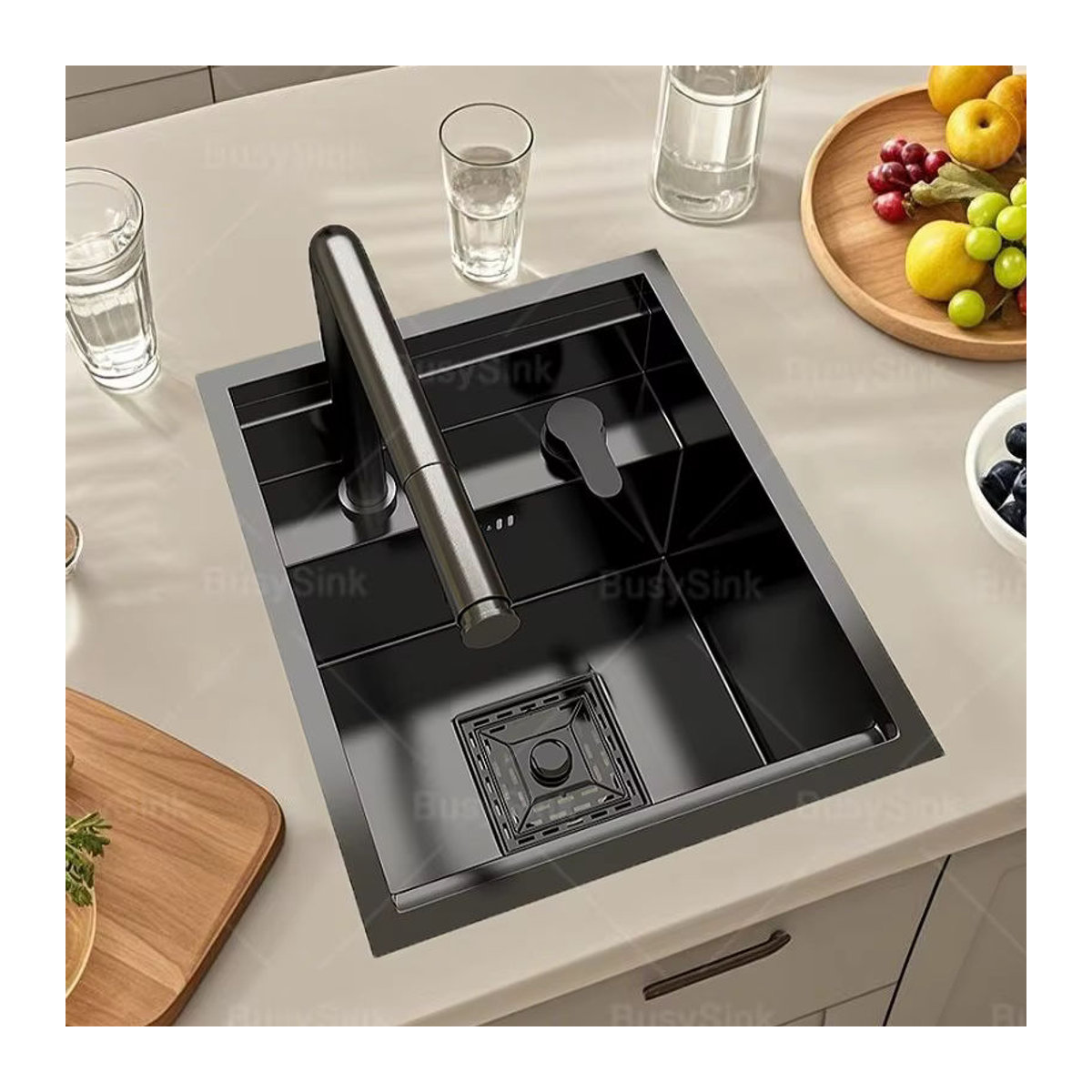Gup Küchenspüle aus Edelstahl in Schwarz mit Deckel und minimalistischem Design für Waschmaschine oder Garten - Bild 3