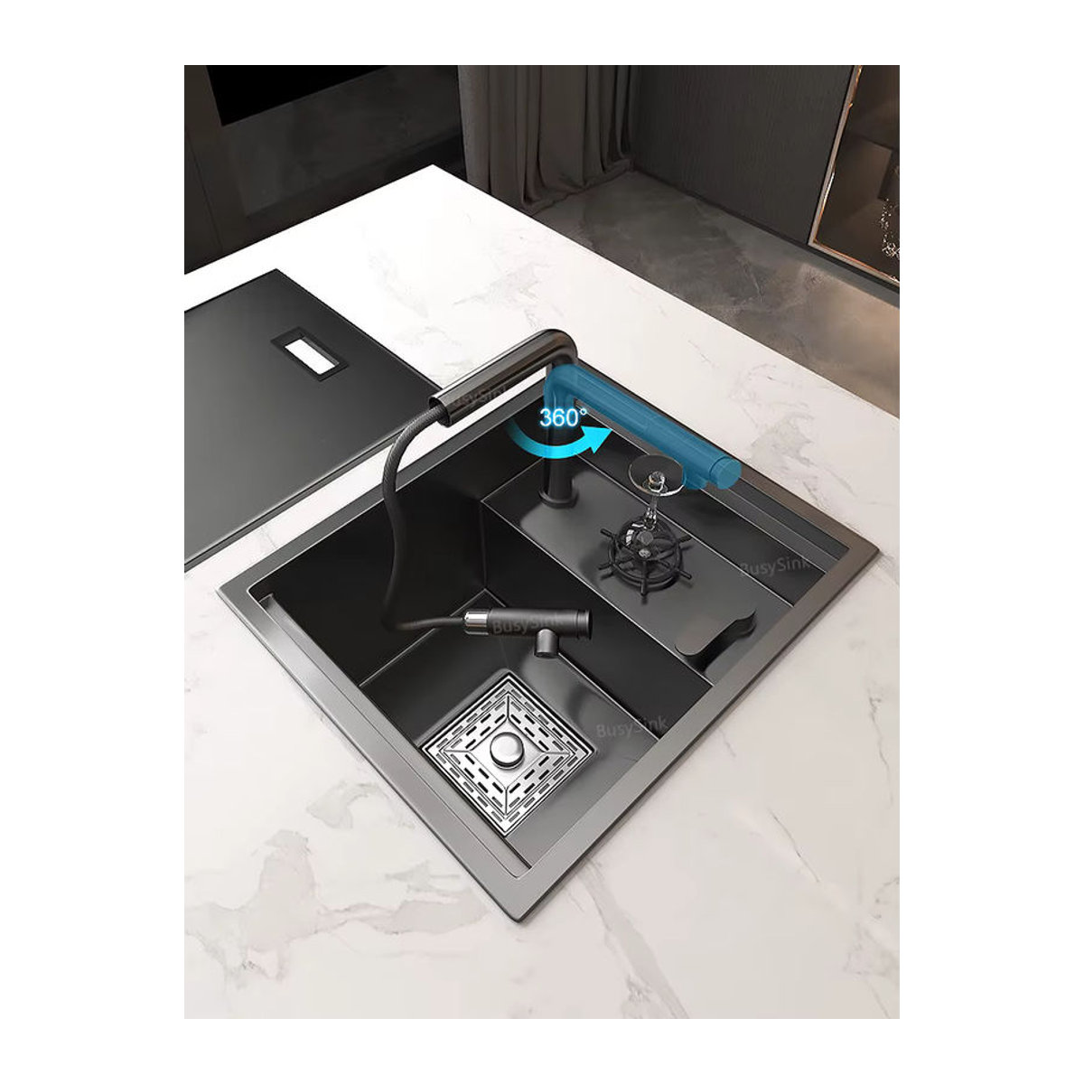 Gup Küchenspüle aus Edelstahl in Schwarz mit Deckel und minimalistischem Design für Waschmaschine oder Garten - Bild 5