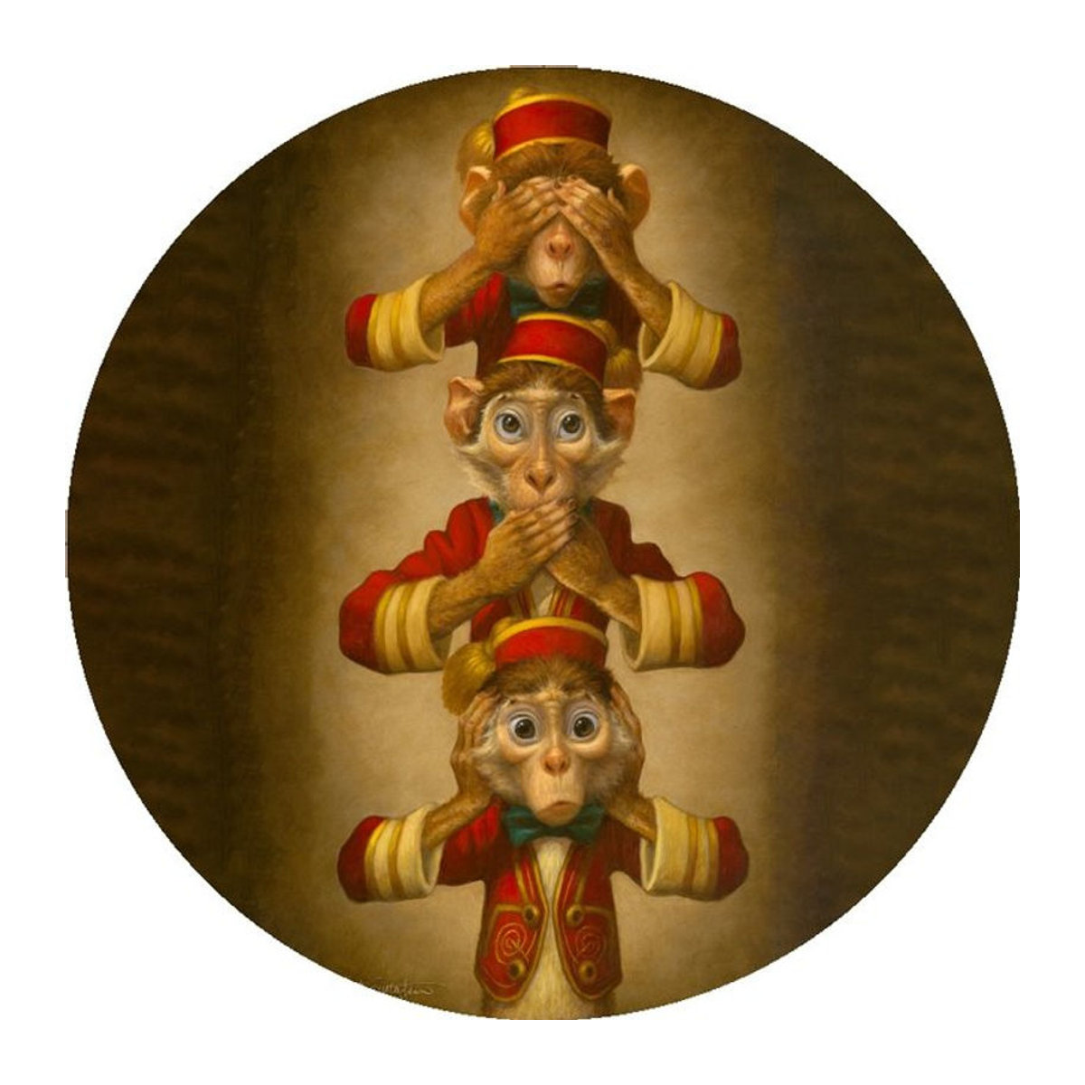 GUSTAFSON Wandkunst Sie No Evil Speak No Evil Hear No Evil aus Metall, Vintage-Design mit japanischem Affen-Trio, mehrfarbig, B/H: 20 x 20 cm - Bild 1