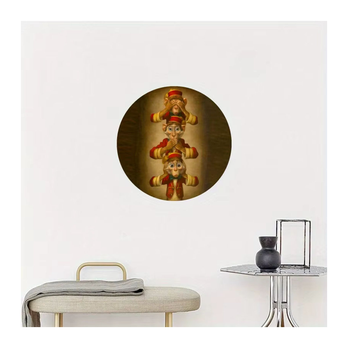 GUSTAFSON Wandkunst Sie No Evil Speak No Evil Hear No Evil aus Metall, Vintage-Design mit japanischem Affen-Trio, mehrfarbig, B/H: 20 x 20 cm - Bild 5
