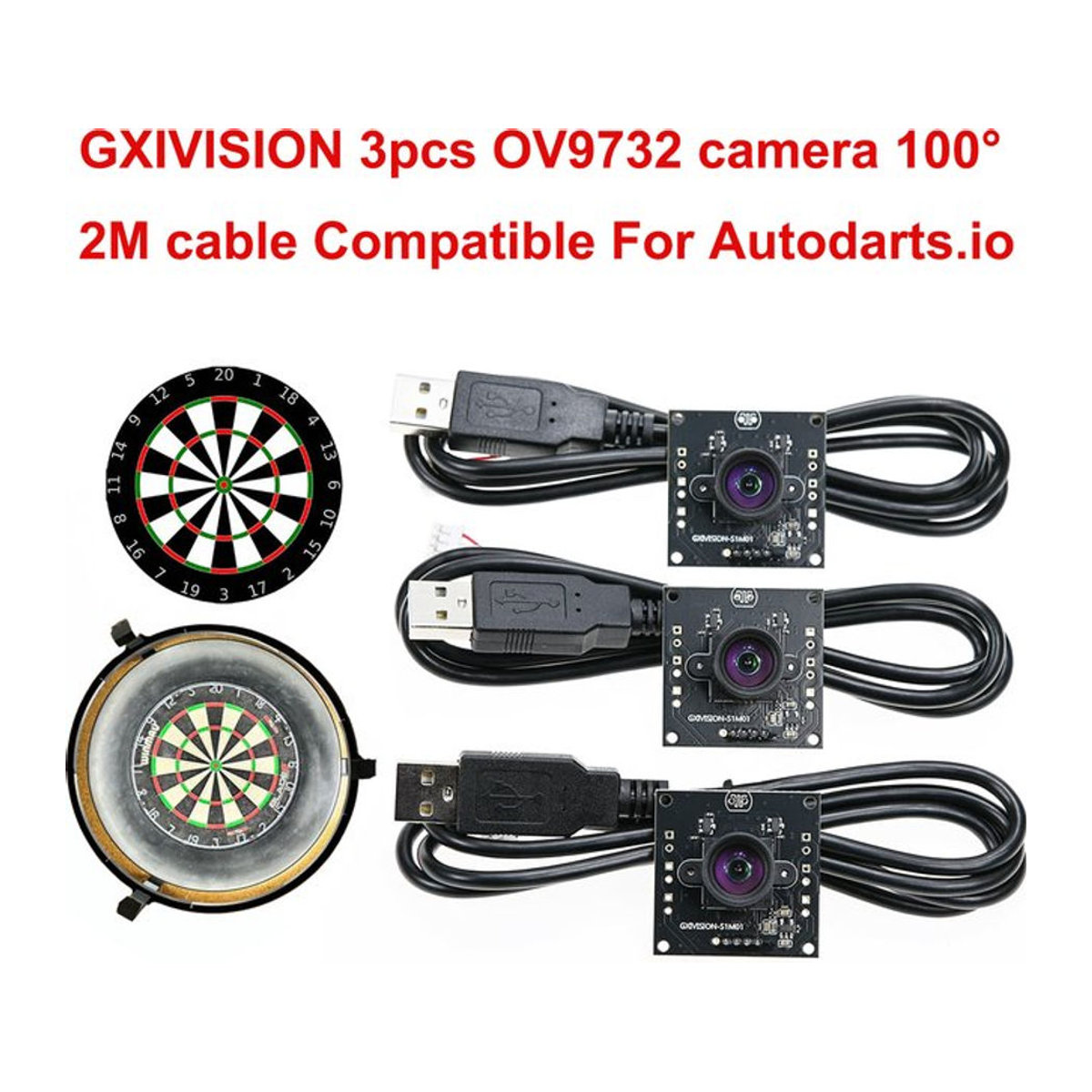 GXIVISION OV9732 USB-Kameramodul 2MP 30FPS mit 100 Grad Sichtfeld in Schwarz, kompatibel mit OV2735, IMX179 und OV2710 für Autodarts.io Scoring - Bild 1