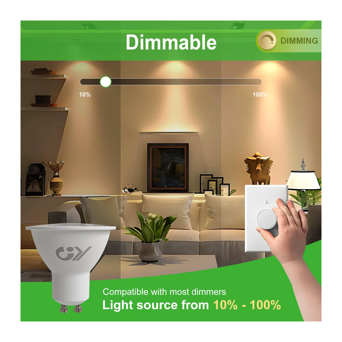 GY GU10 LED Set 10 Stück, 4,9W, 790 Lumen, dimmbar, Effizienzklasse B, 120 Grad Abstrahlwinkel - Bild 2