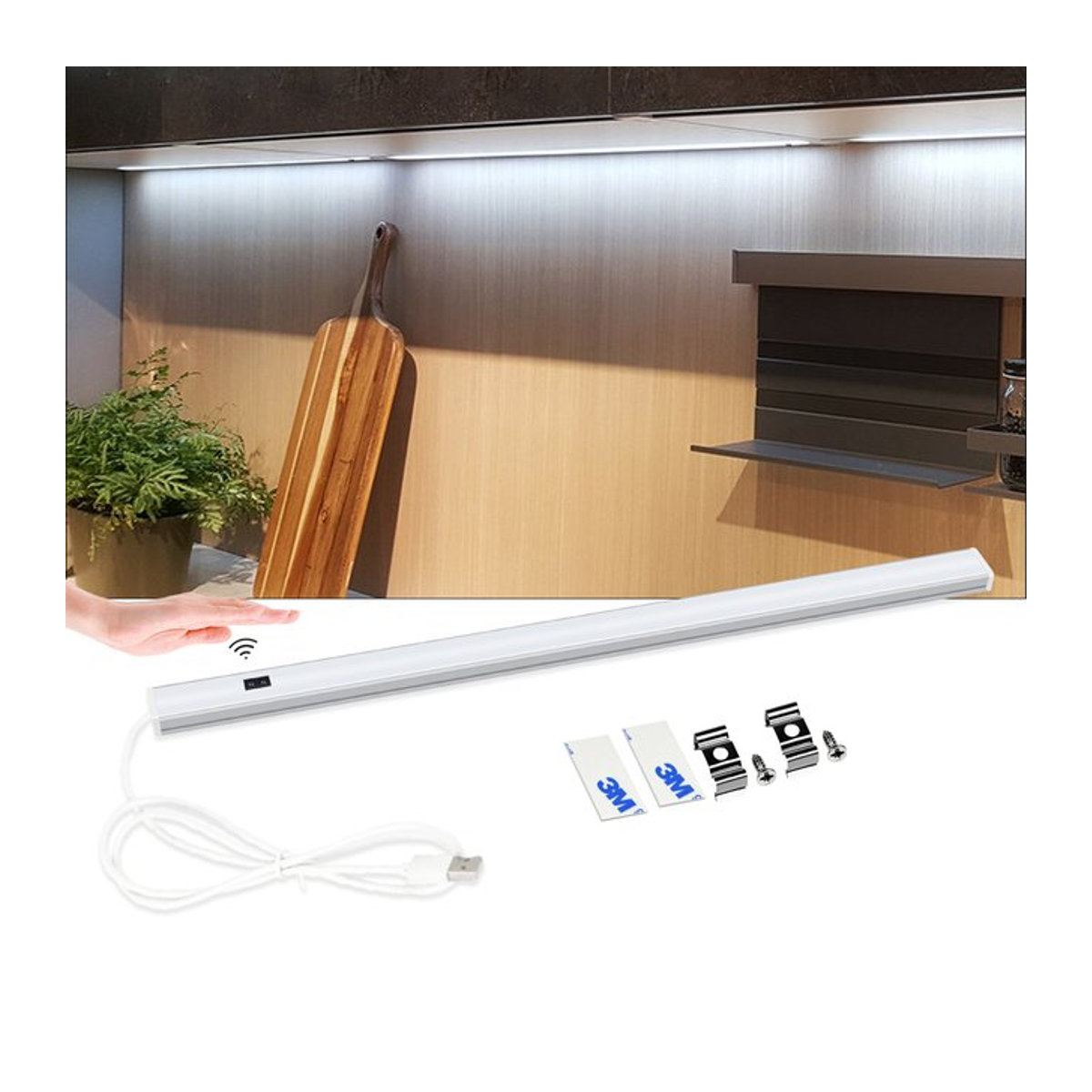 Gyarfas LED Bar Licht aus Aluminium mit Hand-Wisch-Bewegungssensor, USB Möbelbeleuchtung in Weiß - Bild 1
