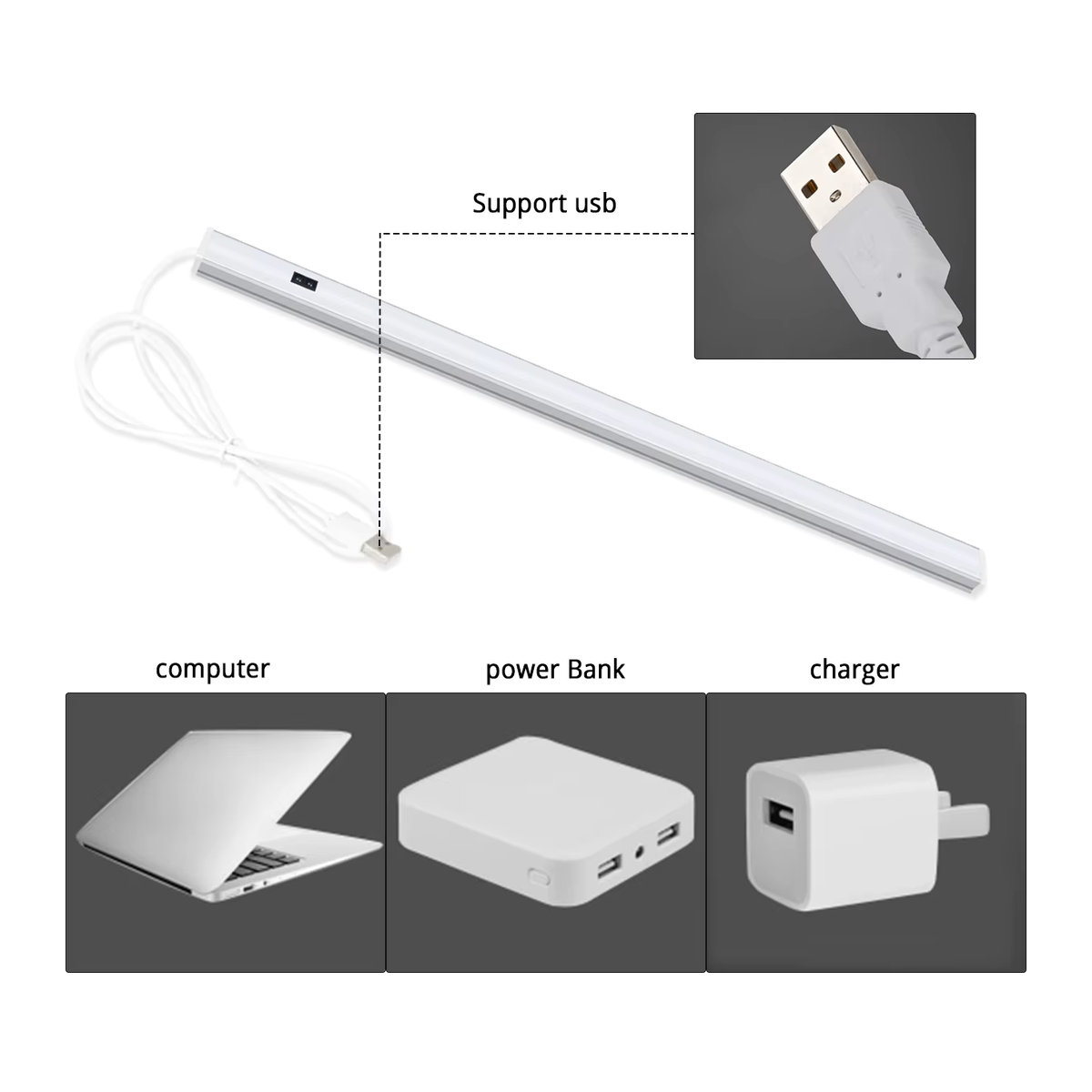 Gyarfas LED Bar Licht aus Aluminium mit Hand-Wisch-Bewegungssensor, USB Möbelbeleuchtung in Weiß - Bild 4