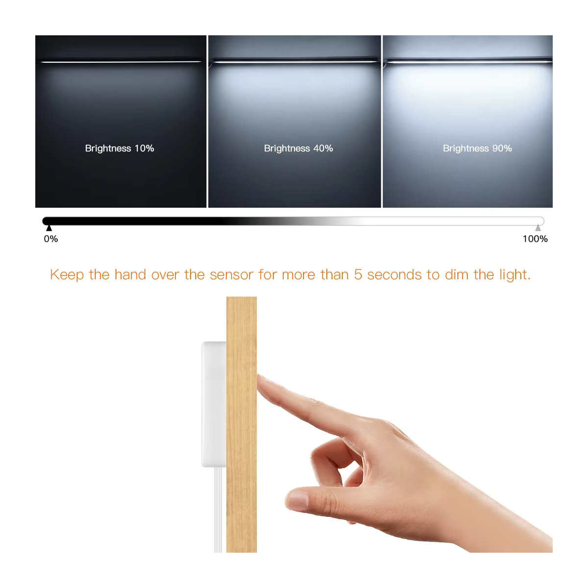 Gyarfas LED Unterbauleuchte für die Küchenmöbelbeleuchtung mit Hand-Scan Bewegungssensor und Touch-Schalter, dimmbar, Weiß, Aluminium und Holz - Bild 3