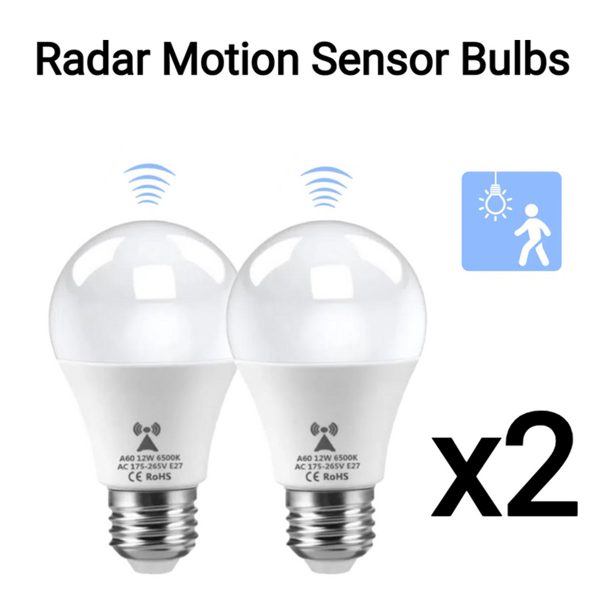 Gyarfas Smart E27 LED-Lampen mit Radar-Bewegungssensor, Kaltweiß, 2er-Pack, Weiß - Bild 1