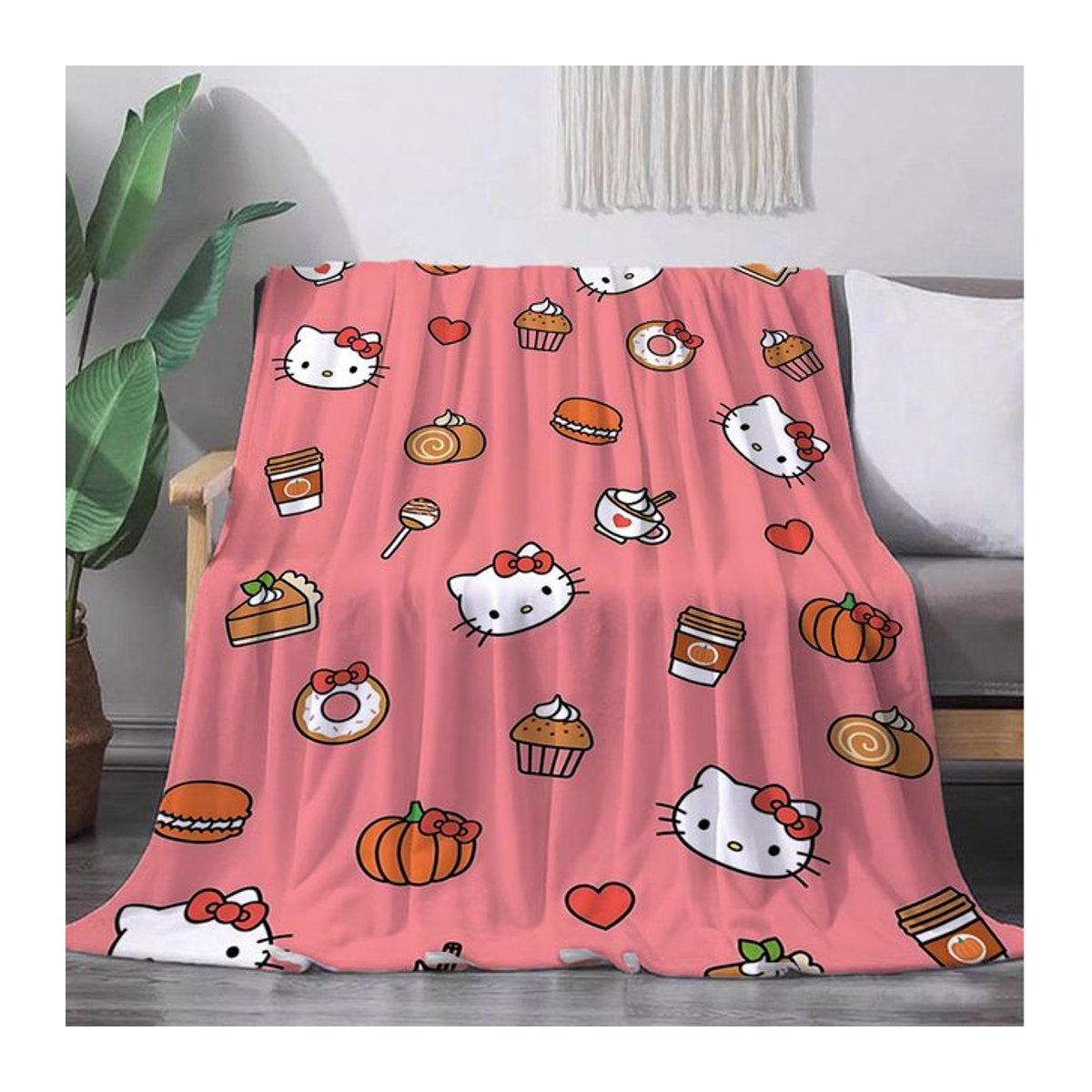 H-Hellocats Doppelbettdecke im Anime-Design, kuschelige Tagesdecke für dein Bett oder Sofa, Farbe: Rosa - Bild 1