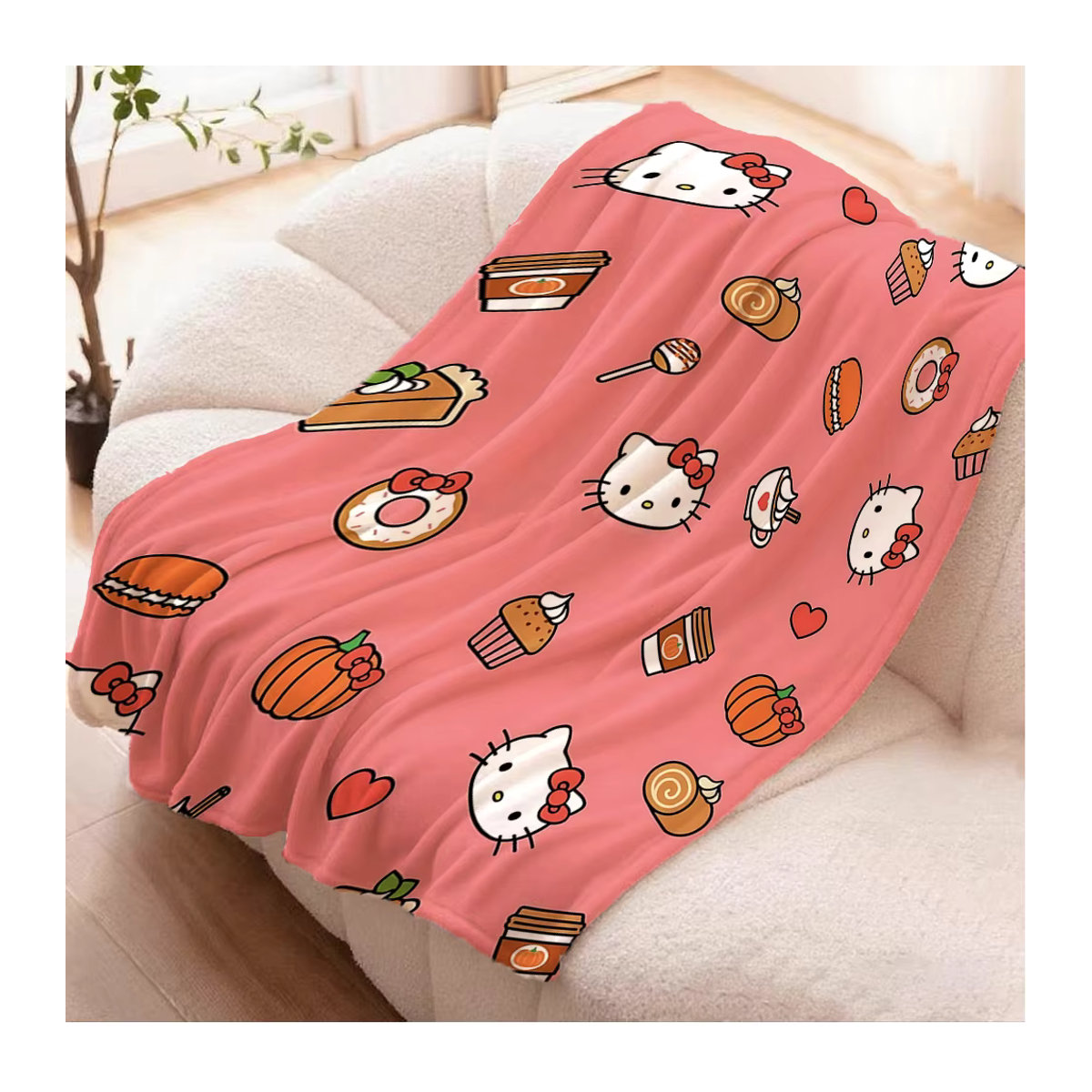 H-Hellocats Doppelbettdecke im Anime-Design, kuschelige Tagesdecke für dein Bett oder Sofa, Farbe: Rosa - Bild 2