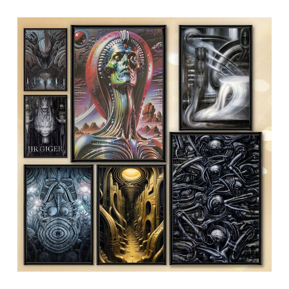 H.R. Giger Poster HD Wandkunst aus PVC, selbstklebend und wasserdicht, abstrakt, mehrfarbig, Hochformat - Bild 1