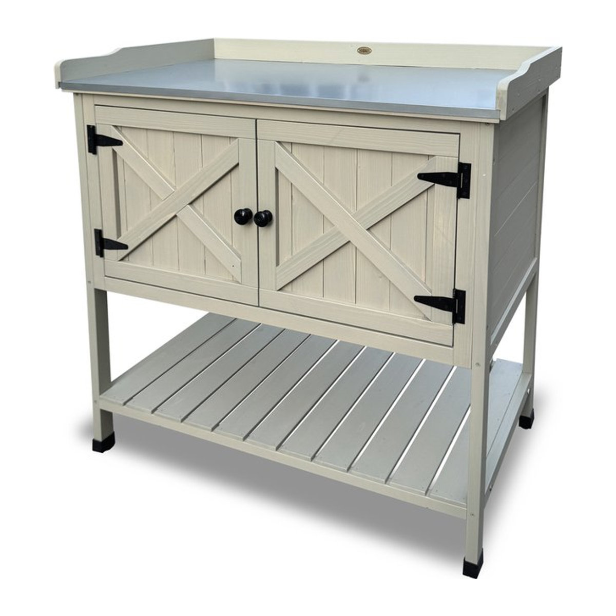 HABAU Pflanztisch aus Holz und Metall mit Ablage und Schrank, B/T/H: 98 x 48 x 97 cm - Bild 1