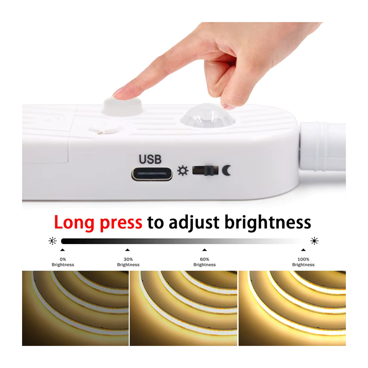 HAGAHA LED COB Lichtleiste mit Bewegungsmelder zur Möbelbeleuchtung, USB- und batteriebetrieben, Rosa/Bunt - Bild 4