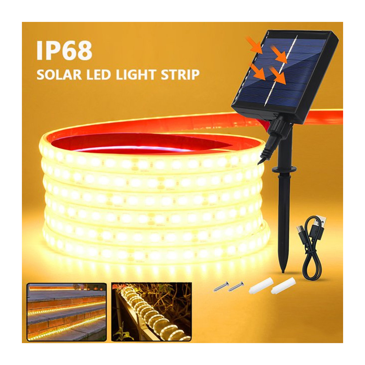 HAGAHA Solar LED-Lichtleiste DC 24 V, flexible wasserdichte LED-Lampe IP68 mit 120 LEDs/m und 8 Modi, Farben: Weiß, Rot, Grün, Blau, Neutralweiß - Bild 1