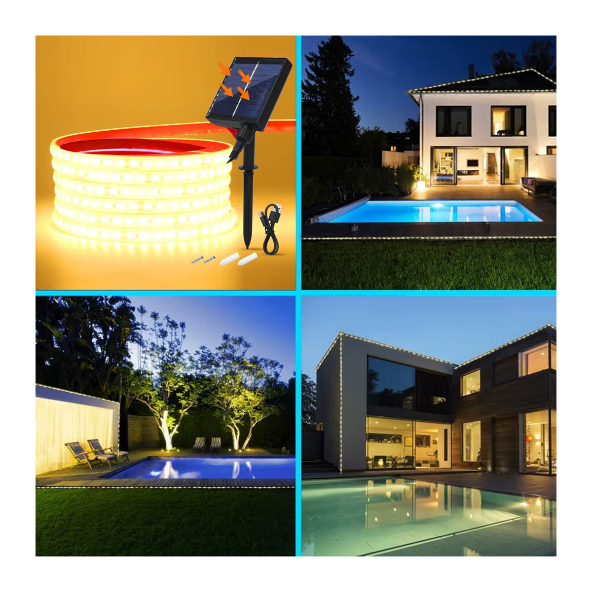 HAGAHA Solar LED-Lichtleiste DC 24 V, flexible wasserdichte LED-Lampe IP68 mit 120 LEDs/m und 8 Modi, Farben: Weiß, Rot, Grün, Blau, Neutralweiß - Bild 5