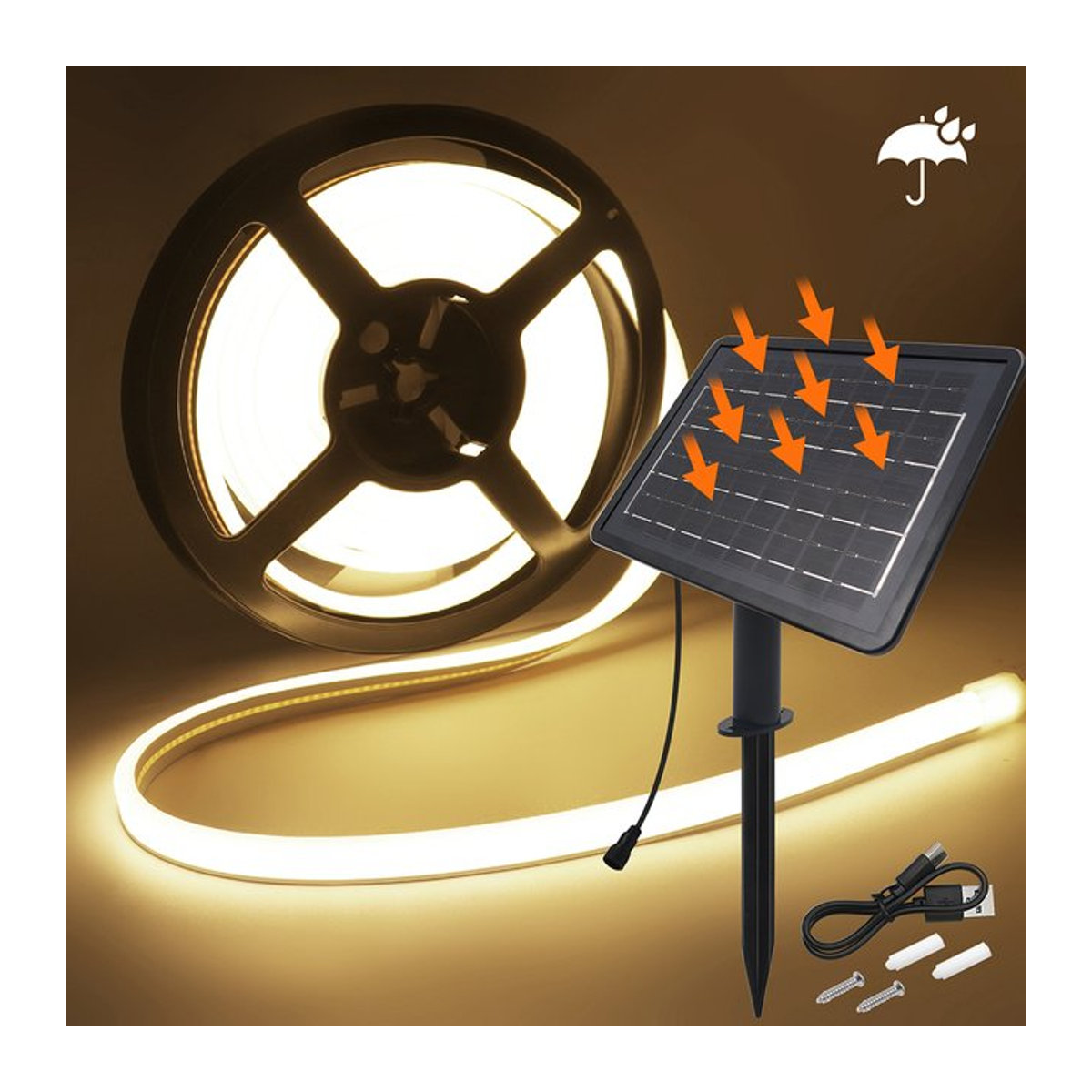 HAGAHA Solarbetriebener LED-Neonlichtstreifen IP68 Wasserdicht mit 8 Modi für Garten und Außendekoration - Bild 1