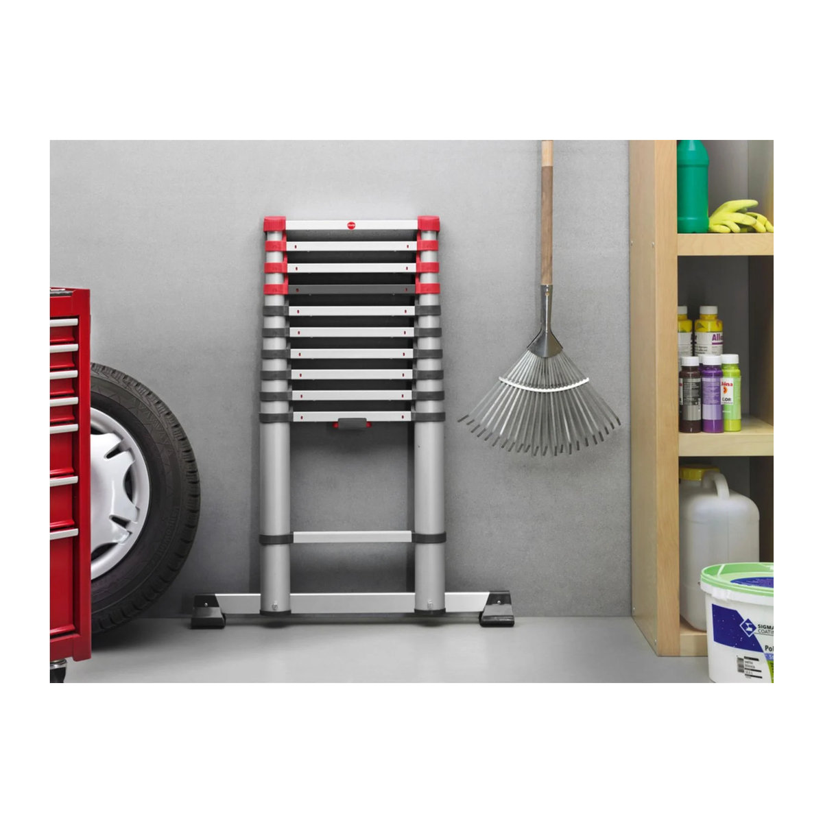 Hailo T80 FlexLine Teleskopleiter aus Aluminium mit 11 Sprossen, Silber, Schwarz, Rot - Bild 3