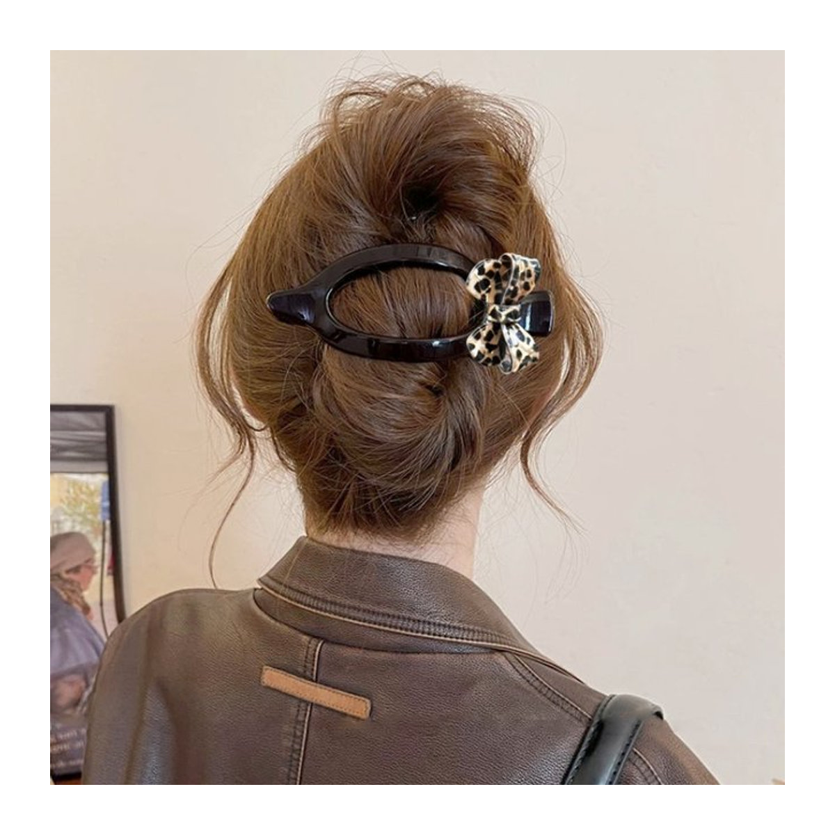 Haimeikang Haarklammer im Leopard-Print mit Bogen-Design, Vintage Entenschnabel-Clip aus Kunststoff, Schwarz - Bild 1