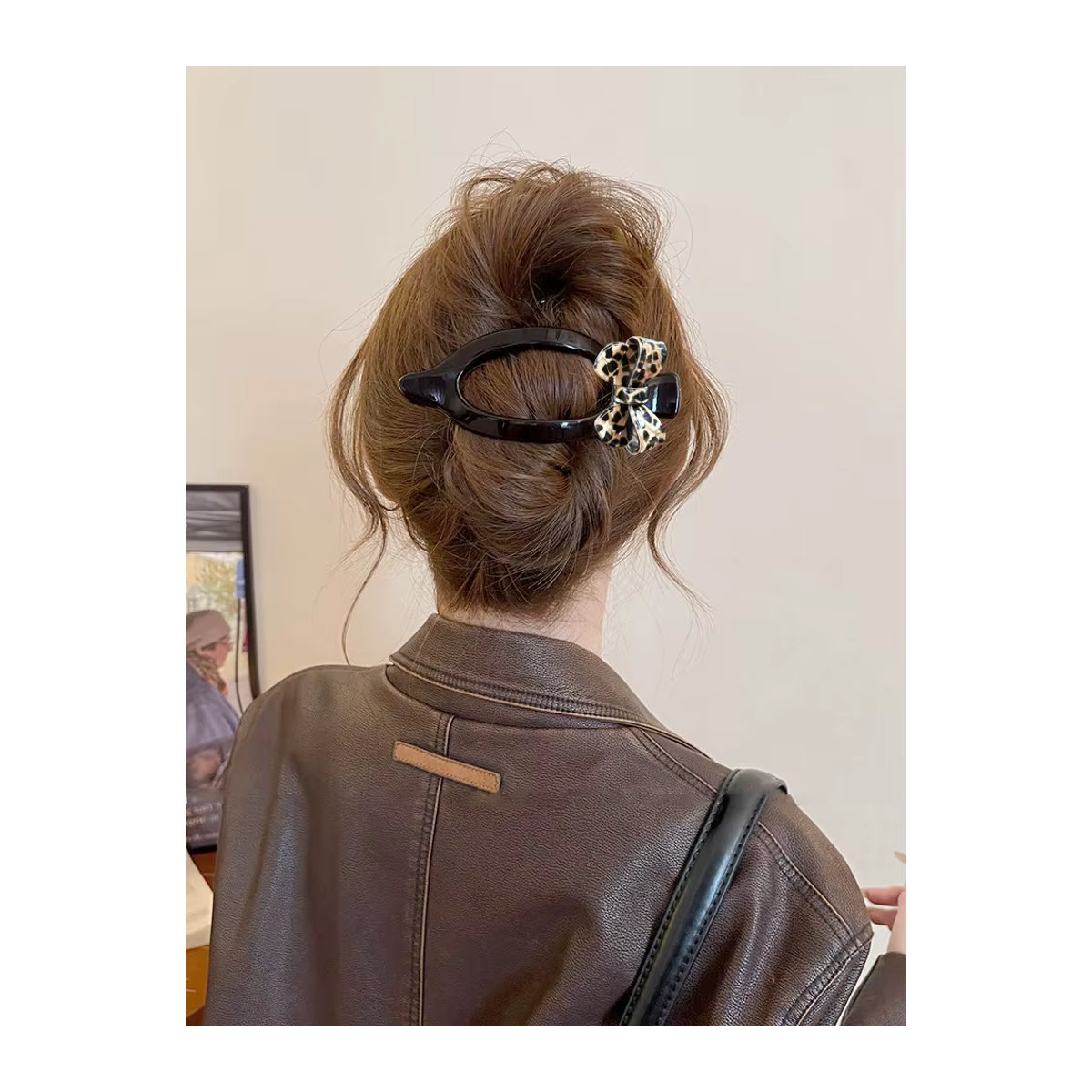 Haimeikang Haarklammer im Leopard-Print mit Bogen-Design, Vintage Entenschnabel-Clip aus Kunststoff, Schwarz - Bild 5