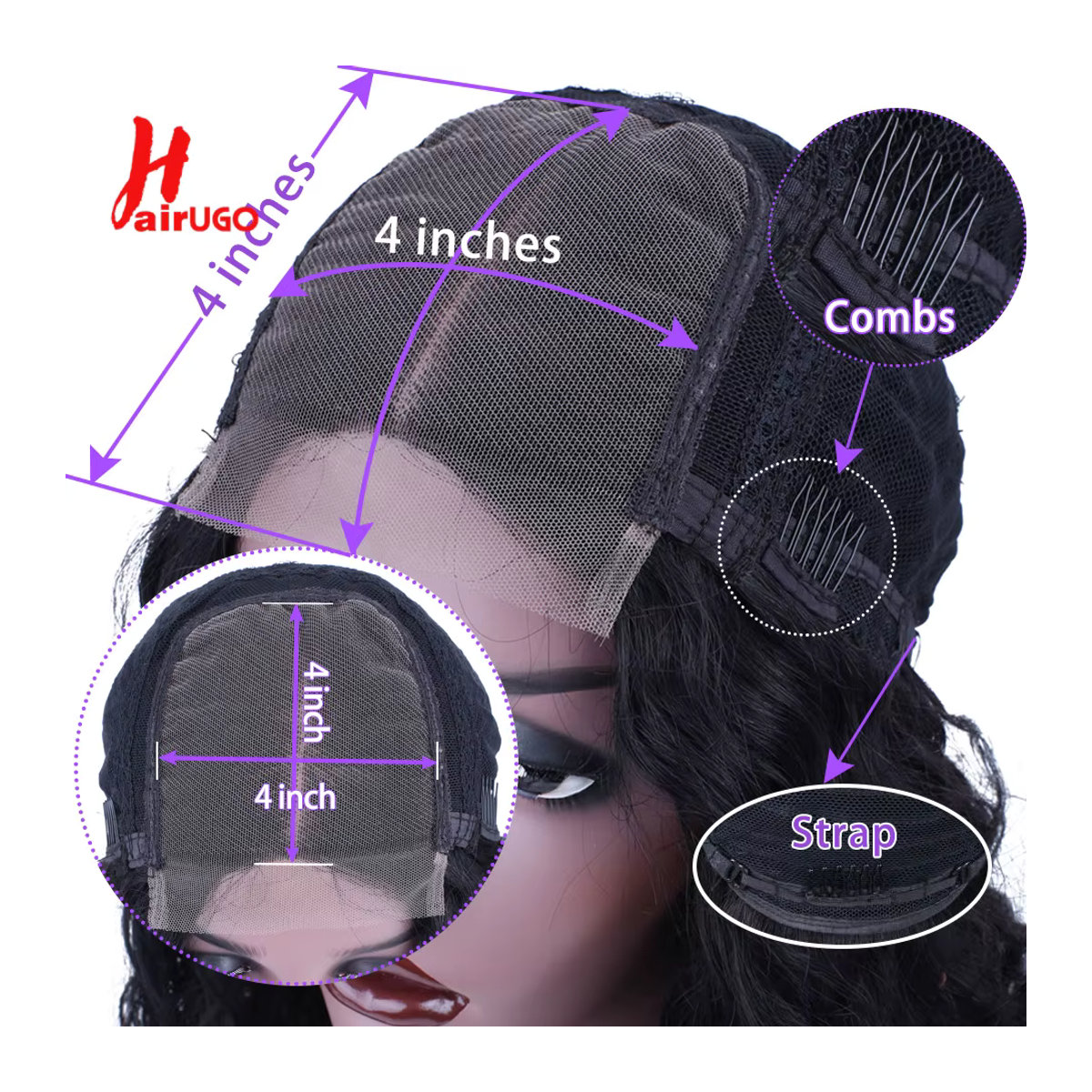 HairUGo Afro-verworrene Bob-Perücke aus Echthaar mit 4x4 Spitzenverschluss in Schwarz - Bild 6