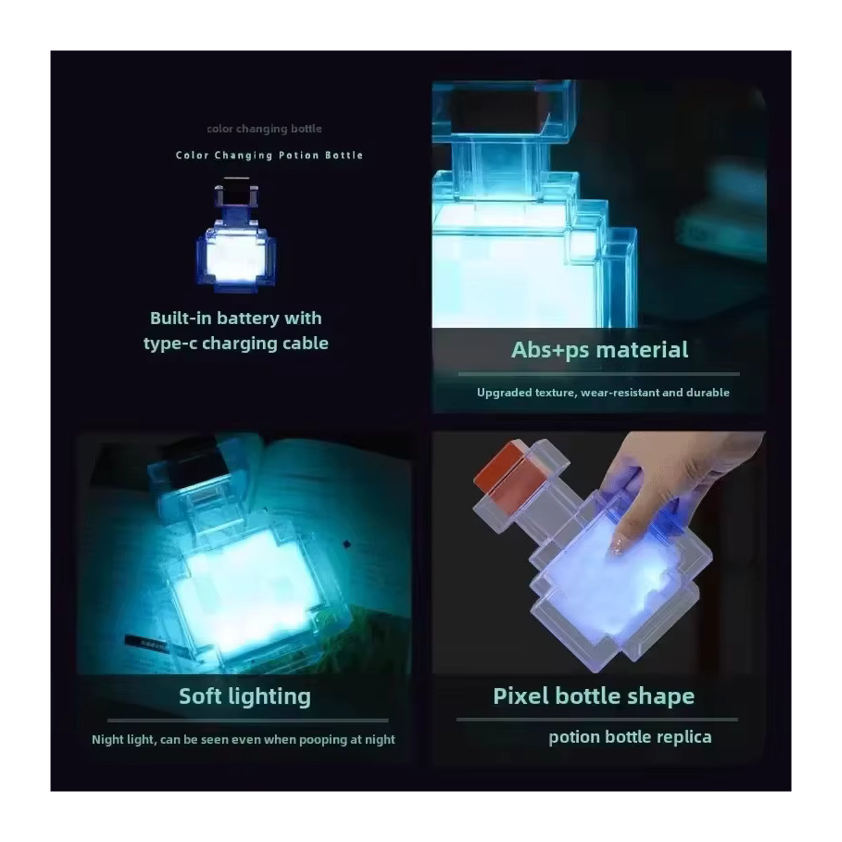Hairun Kreatives Nachtlicht im Design einer Flüssigmedizinflasche mit Farbwechsel, USB-aufladbare Nachttischlampe in Blau und Bunt für die moderne Raumdekoration - Bild 5