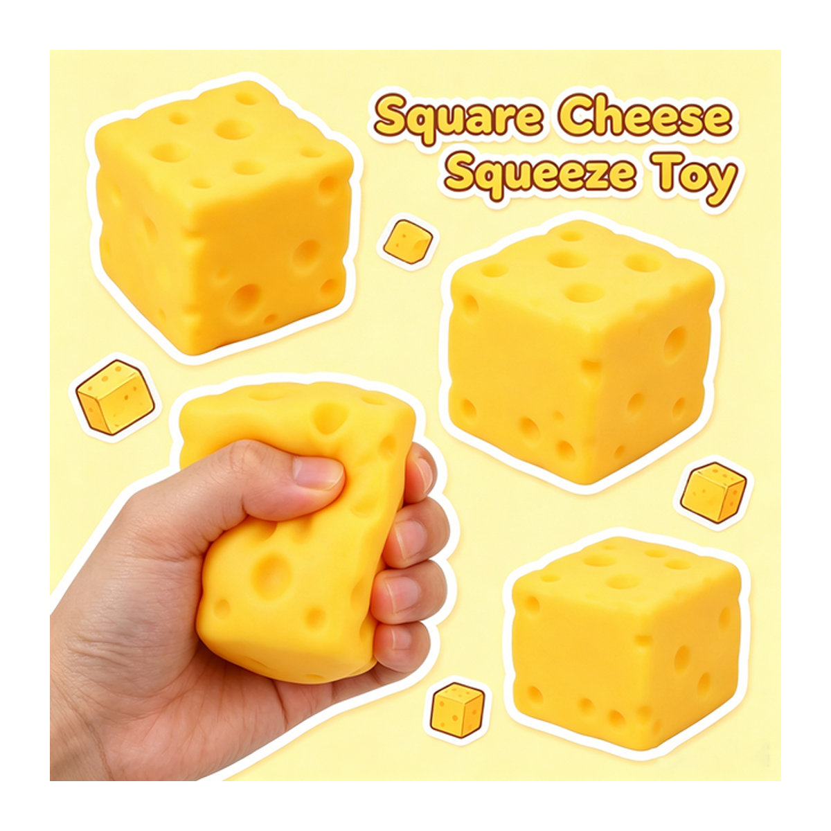 Hairun Quadratisches Käse-Quetschspielzeug in Gelb als Slow Rising Stressabbau-Sensorikspielzeug für Kinder - Bild 1