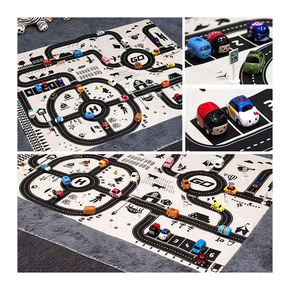 Hairun Spielteppich für Kinder mit Straßenkarte und Stadtverkehr, mehrfarbig, B: 130 cm, H: 100 cm - Bild 3