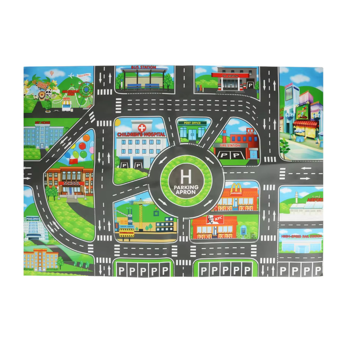 Hairun Spielteppich für Kinder mit Straßenkarte und Stadtverkehr, mehrfarbig, B: 130 cm, H: 100 cm - Bild 5