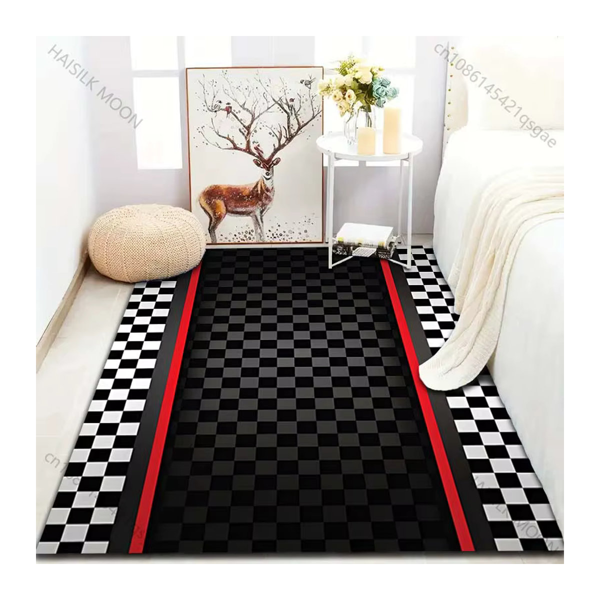 HAISILK MOON Teppich mit Rennstrecke-Design in Schwarz-Weiß für Wohnzimmer und Schlafzimmer - Bild 4