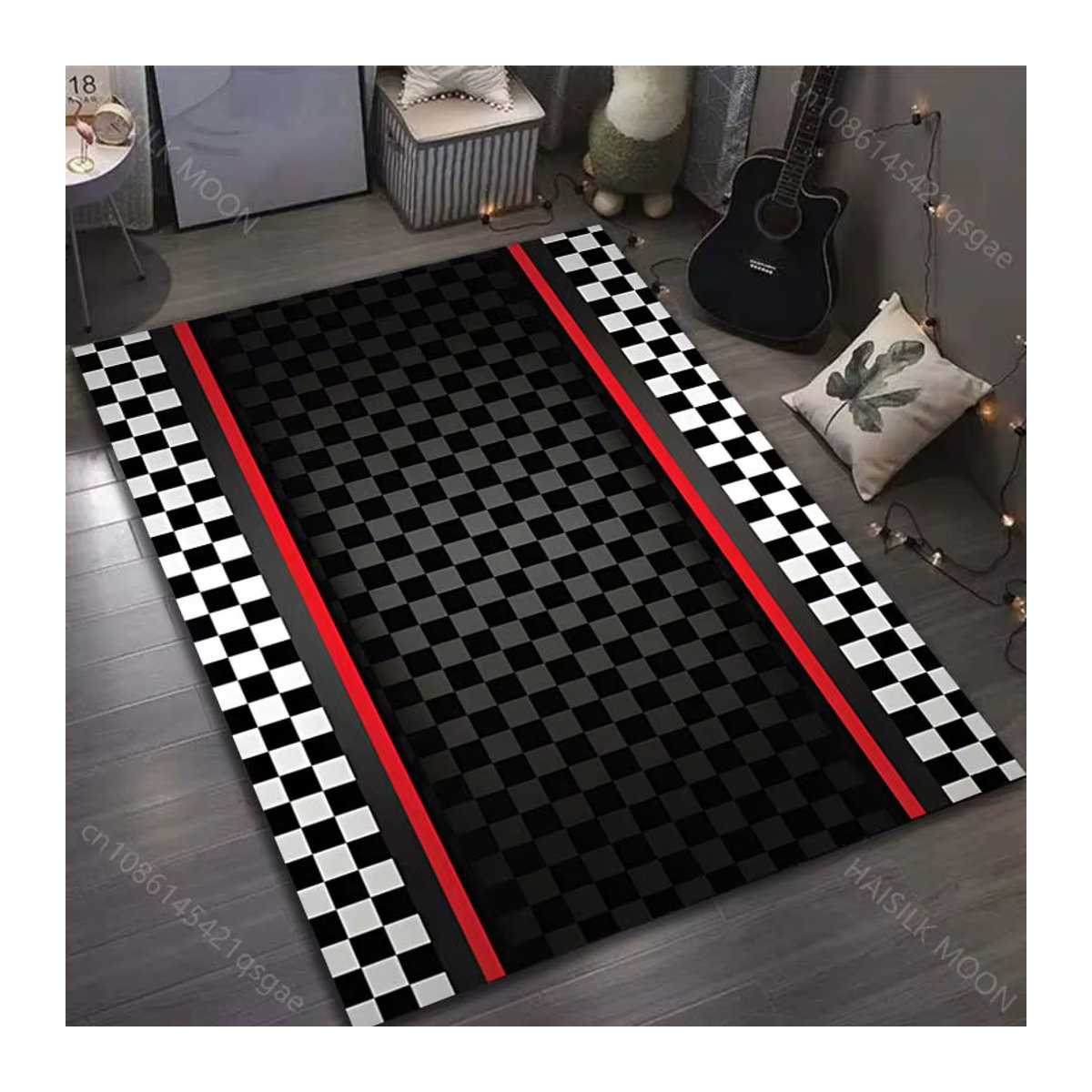 HAISILK MOON Teppich mit Rennstrecke-Design in Schwarz-Weiß für Wohnzimmer und Schlafzimmer - Bild 5